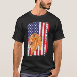 Camiseta Ouro Retriever Dog US Flag Feliz 4 de julho Americ