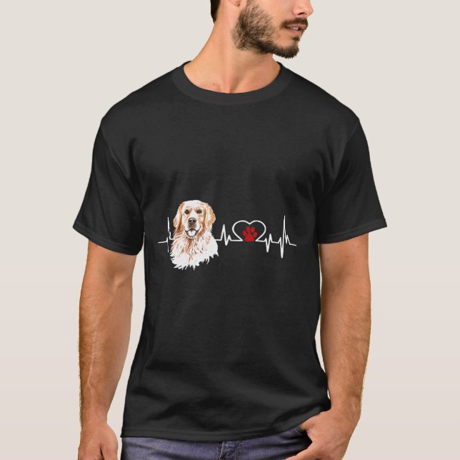 Camiseta Ouro Retriever Ekg Heartbeat Heart Line Dog Love (Frente)