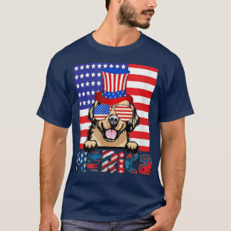 Camiseta Ouro Retriever Happy 4 De Julho Bandeira Americana