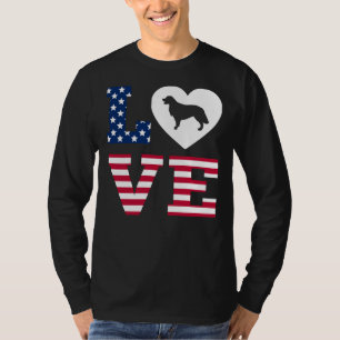 Camiseta Ouro Retriever Love Heart American Flag
