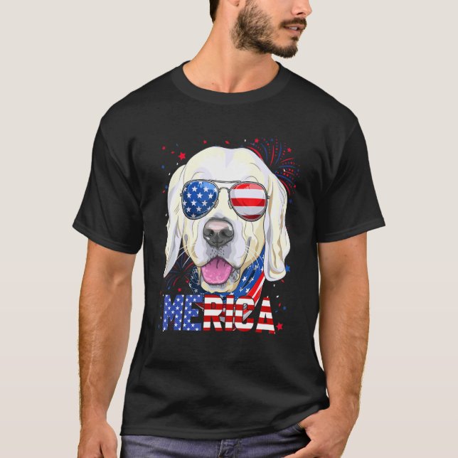 Camiseta Ouro Retriever Merica Óculos Solares 4 De Julho (Frente)