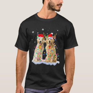 Camiseta Ouro Retriever Natal Santa Hat Reindeer Ligh