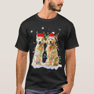 Camiseta Ouro Retriever Natal Santa Hat Reindeer Ligh