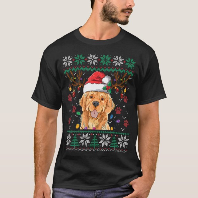 Camiseta Ouro Retriever Papais noeis de Natal Reindeer Ugly (Frente)