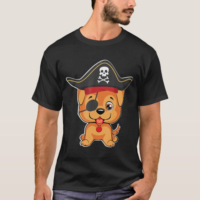 Camiseta Ouro Retriever Pirata Costume Halloween Cão Amor (Frente)