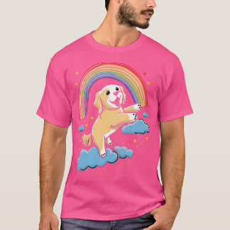 Camiseta Ouro Retriever Rainbow Cloud Animais Cuados Kawaii