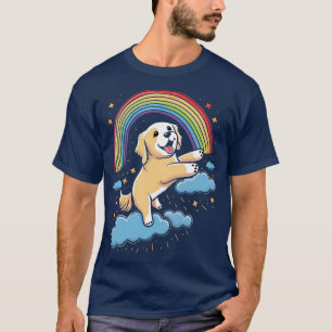 Camiseta Ouro Retriever Rainbow Cloud Animais Cuados Kawaii
