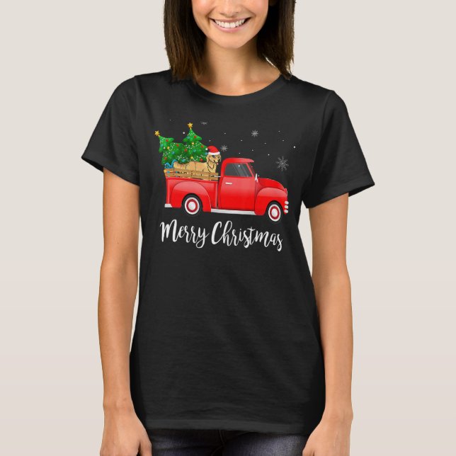 Camiseta Ouro Retriever Red Truck Árvore de Natal Xmas (Frente)