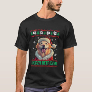 Camiseta Ouro Retriever Santa Hat Festa Natal Longa