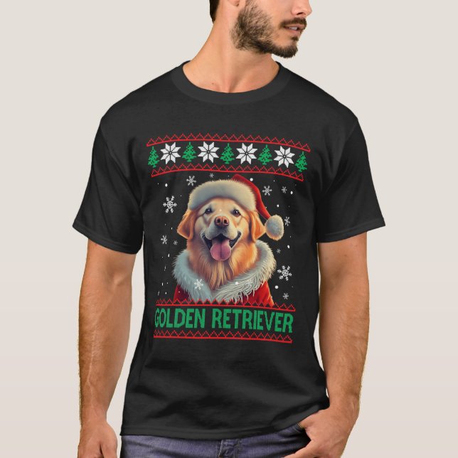 Camiseta Ouro Retriever Santa Hat Natal Feio (Frente)