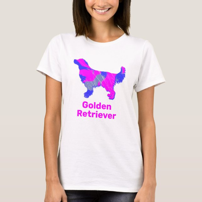 Camiseta Ouro Retriever Silhouter Rosa Quente e Azul (Frente)