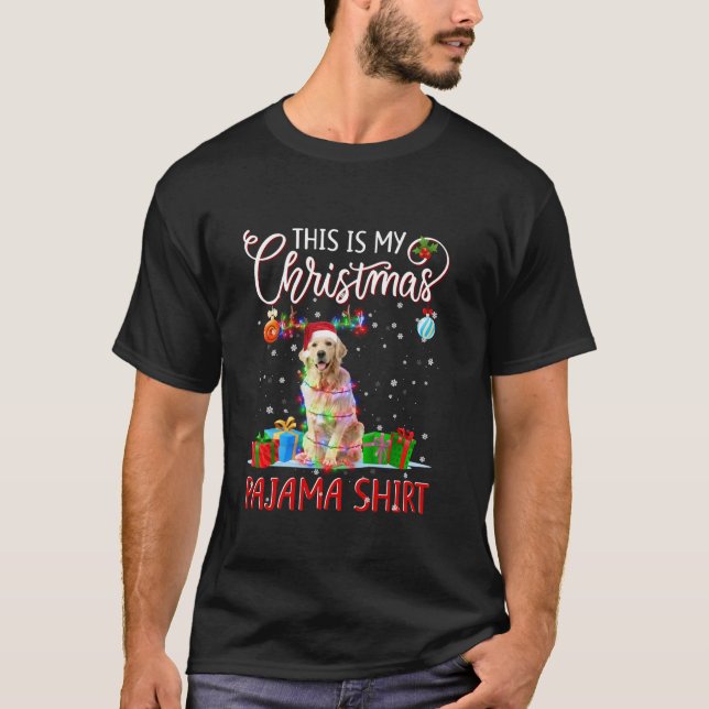 Camiseta Ouro Retriever Tree Light Dog Xmas Este É Meu Ch (Frente)