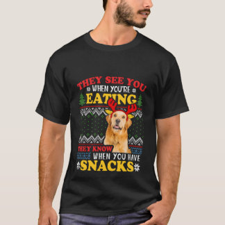 Camiseta Ouro Retriever Ugly Xmas Eles Vêm Que Você Está Co