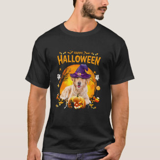 Camiseta Ouro Retriever Witch Pumpkin Halloween Brincadeira