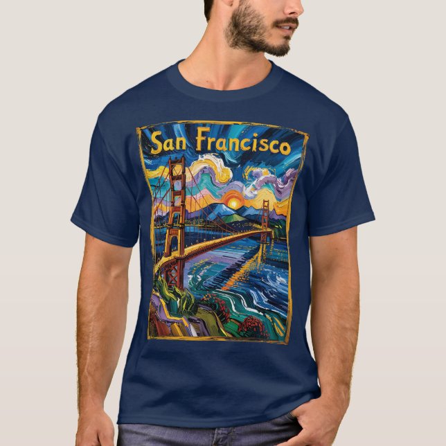 Camiseta Ouro San Francisco Gate Van Gogh Style Art (Frente)