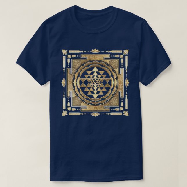 Camiseta OURO SRI YANTRA fundo de carvão (Frente do Design)