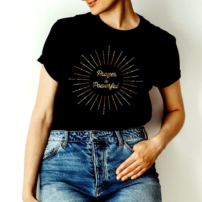 Camiseta Ouro Sun Ray Prayer É Poderoso Cristão (Criador carregado)