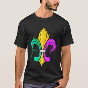Camiseta Ouro Verde E Fleur De Lis Roxo Para Mardi Gra