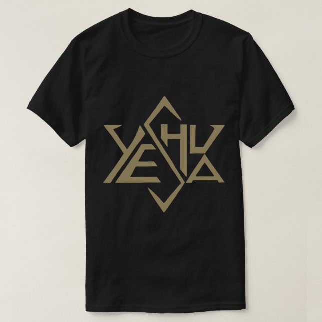 Camiseta Ouro Yeshua Jesus Super Estrela Tetrahedro de Davi (Frente do Design)