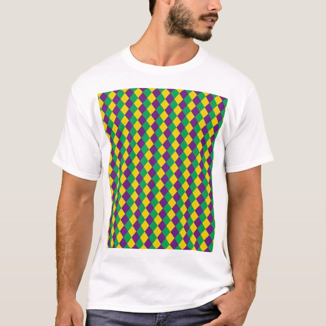 Camiseta Ouros Mardi Gras: Padrão Festivo Vibrante (Frente)