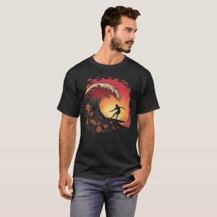 Camiseta Ousada do Silhueta do Surfista no Wave Ri