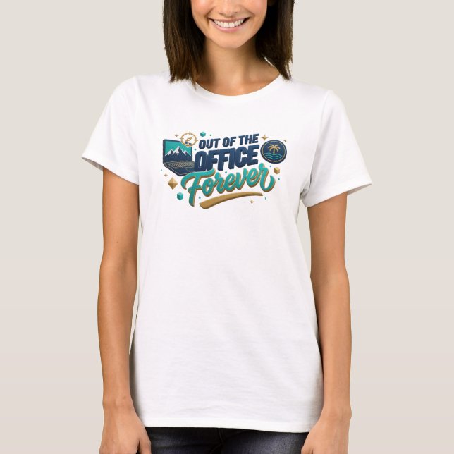 Camiseta Ousado Verde-Azul FORA DO TRABALHO Design Original (Frente)