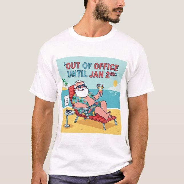 Camiseta Out of Office – Santa’s Post-Holiday Vacation Tee (Frente)
