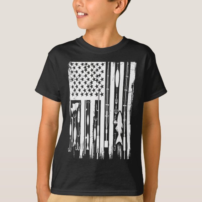 Camiseta Outdoor Fishing American Flag Fisherman Fish Lover (Frente)