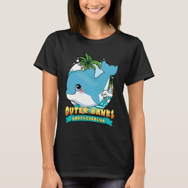 Camiseta OUTER BANKS NORTH CAROLINA Cute Baby Dolphin Beach (Frente)