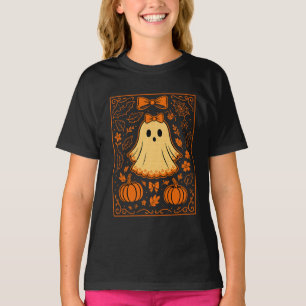 Camiseta Outono Assustador Fantasma Laranja Halloween Fofo