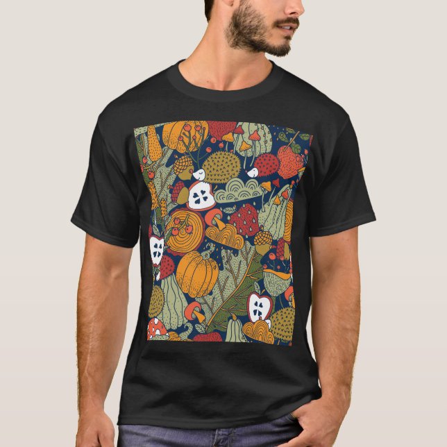 Camiseta Outono, bolinhas, vintage, padrão perfeito. (Frente)