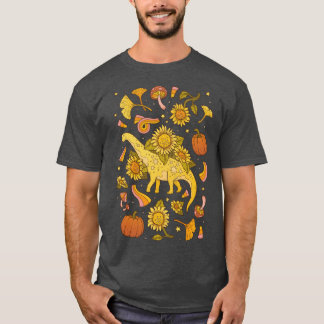 Camiseta Outono Camarasaurus Outono Dinossauro Girassol Art