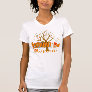 Camiseta Outono com árvore e deixa chá feminino