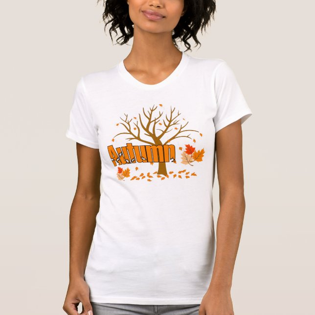 Camiseta Outono com árvore e deixa chá feminino (Frente)