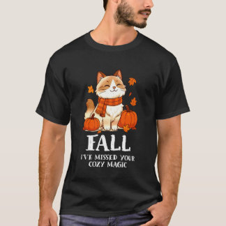 Camiseta Outono Eu Perdi Sua Mágica Aconchegante Gata de Ou