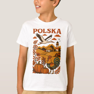 Camiseta Outono Folclórico Rural da Polônia