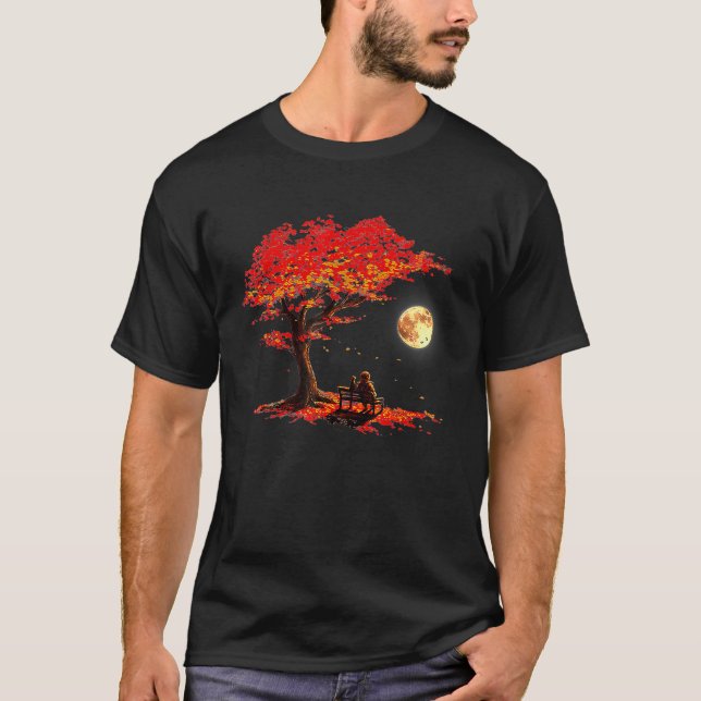 Camiseta Outono Folhas da Lua Astronauta Com Gato Espaço Ex (Frente)