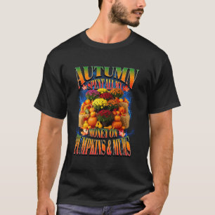 Camiseta Outono Gasto Todo Meu Dinheiro em Abóboras e Mums