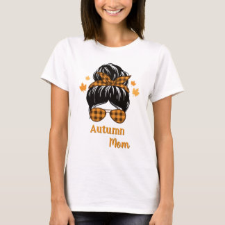 Camiseta Outono Mãe Coque Desgrenhado Buffalo Xadrez Óculos