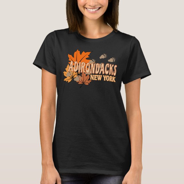 Camiseta Outono Nos Adirondacks com Folhas de Queda Urso Tr (Frente)