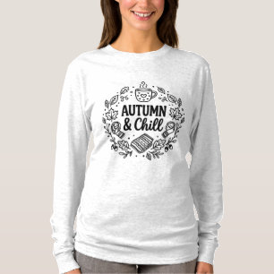 Camiseta Outono & Relaxamento Arte de Linha com Letras Ma