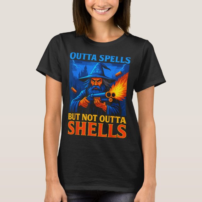 Camiseta Outta Spells But Not Outta Shells Wizard Fantasy M (Frente)