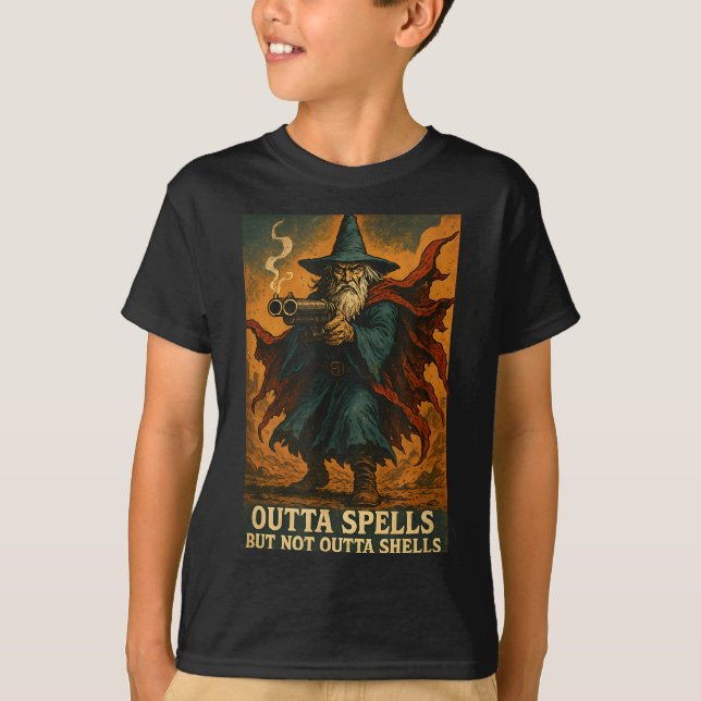 Camiseta Outta Spells But Not Outta Shells Wizard Fantasy M (Frente)