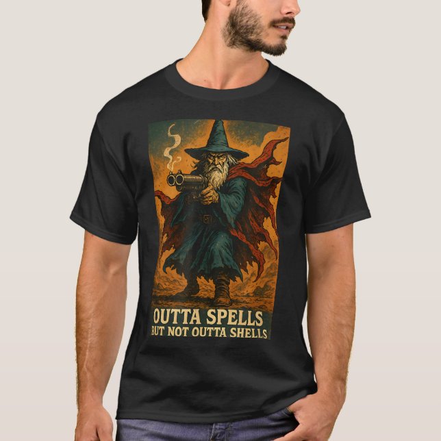 Camiseta Outta Spells But Not Outta Shells Wizard Fantasy M (Frente)