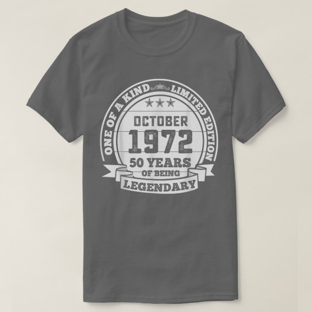 Camiseta Outubro De 1972 50º Aniversário Presente Por 50 An (Frente do Design)