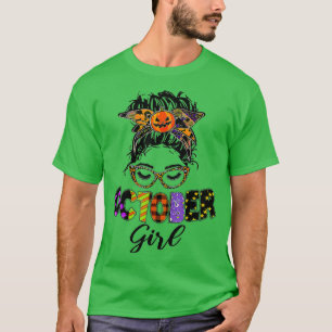 Camiseta Outubro Girl Halloween Mensagem Bun Aniversário