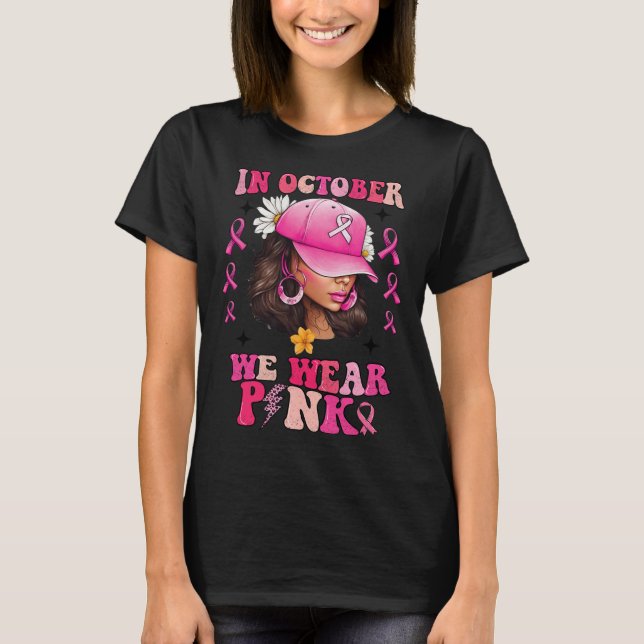 Camiseta Outubro Vestimos Cancer de mama preto rosa Awa (Frente)
