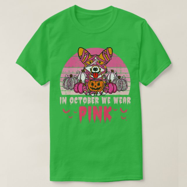 Camiseta Outubro Vestimos Corgi Pumpkin H, Cancer Rosa (Frente do Design)