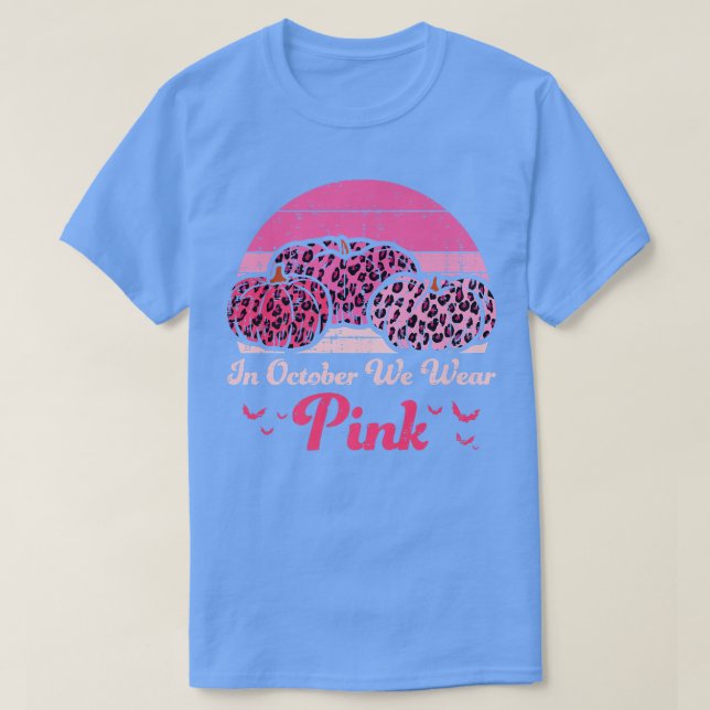 Camiseta Outubro Vestimos Leopardo Rosa Pumpkin Halloween B (Frente do Design)