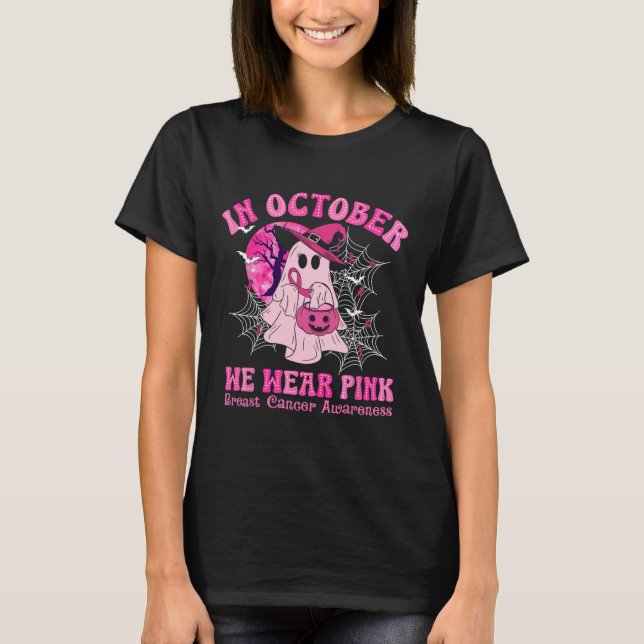 Camiseta Outubro Vestimos mulheres Canceres rosa fantasma (Frente)